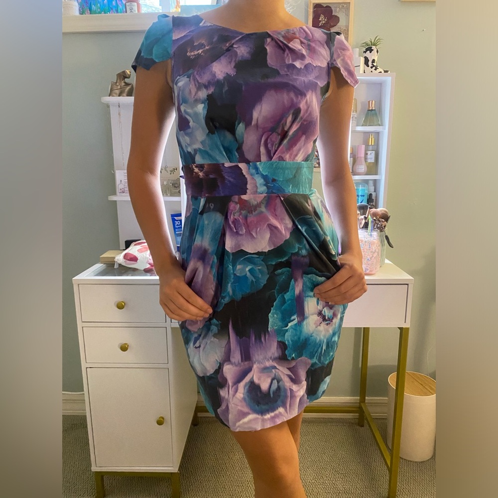 CLOSET LONDON BLUE AND PURPLE FLORAL DRESS